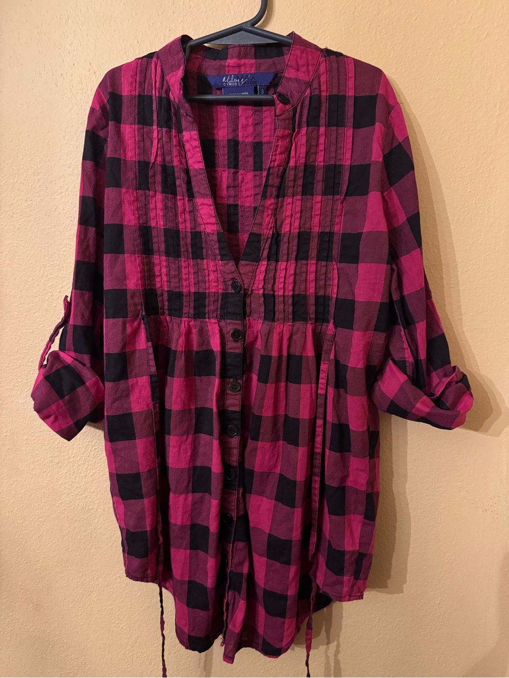 Miley Cyrus & Max Azria Pink and Black Plaid Button-Front Tunic Jacket